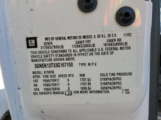 Photo 10 from auction – 2003 CHEVROLET AVALANCHE with VIN 3GNEK13T33G167150