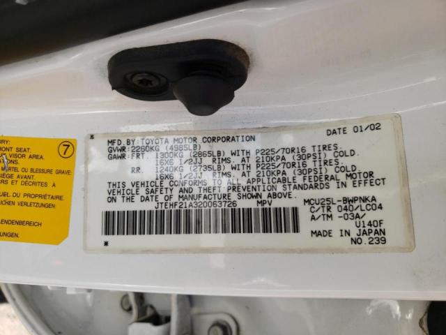 Photo 10 from auction – 2002 TOYOTA HIGHLANDER with VIN JTEHF21A320063726