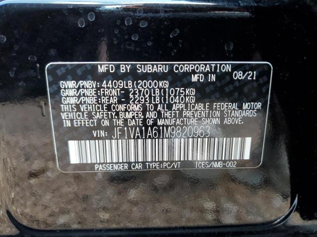 Photo 10 from auction – 2021 SUBARU WRX with VIN JF1VA1A61M9820963