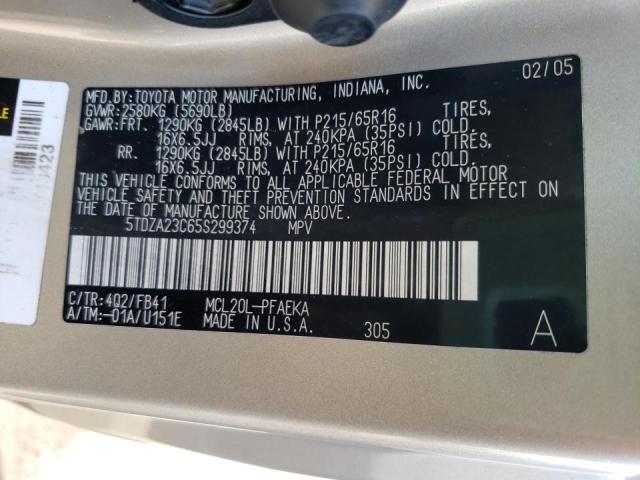 Photo 10 from auction – 2005 TOYOTA SIENNA CE with VIN 5TDZA23C65S299374