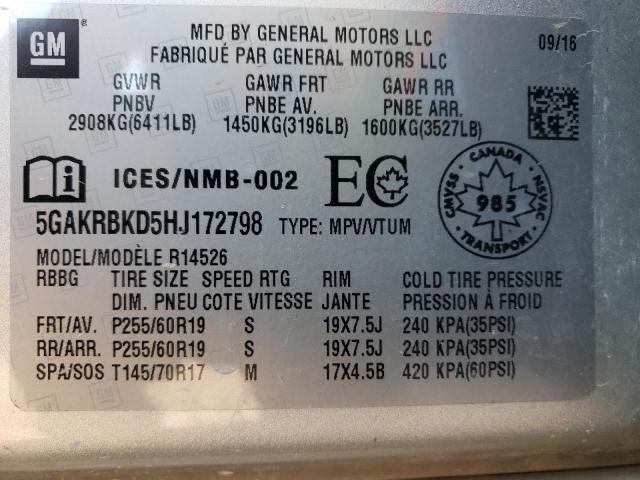 Photo 10 from auction – 2017 BUICK ENCLAVE with VIN 5GAKRBKD5HJ172798