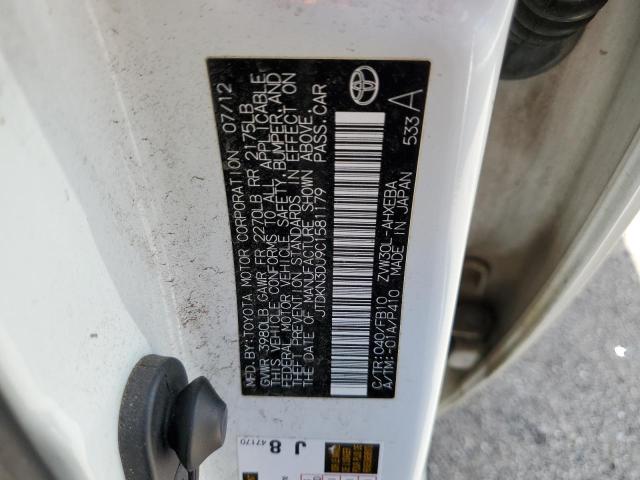 Photo 10 from auction – 2012 TOYOTA PRIUS with VIN JTDKN3DU9C1581179