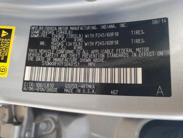 Photo 10 from auction – 2015 TOYOTA HIGHLANDER with VIN 5TDKKRFH7FS040151