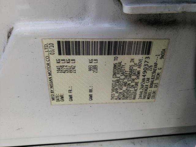 Photo 10 from auction – 2010 NISSAN ALTIMA BAS with VIN 1N4AL2AP2AN490373
