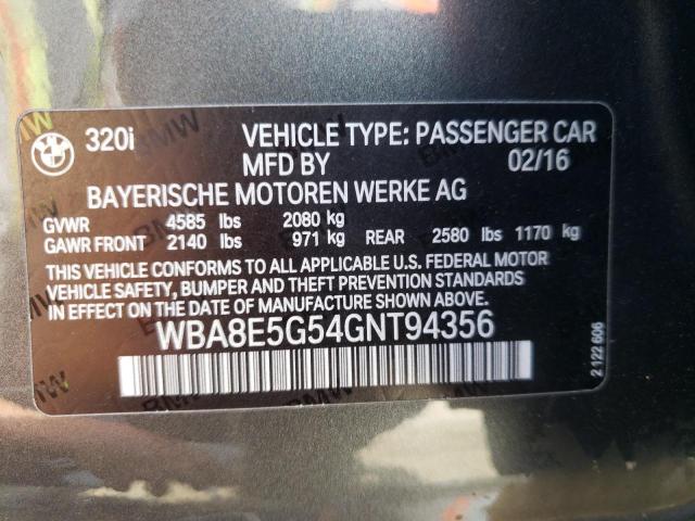 Photo 10 from auction – 2016 BMW 320 XI with VIN WBA8E5G54GNT94356