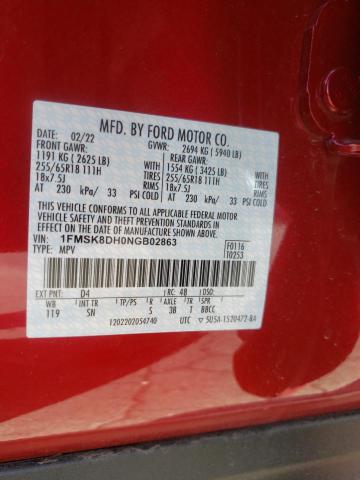 Photo 10 from auction – 2022 FORD EXPLORER X with VIN 1FMSK8DH0NGB02863