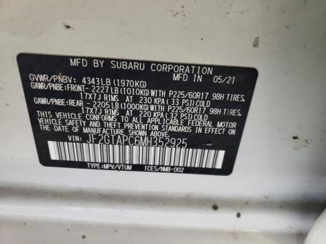Photo 10 from auction – 2021 SUBARU CROSSTREK with VIN JF2GTAPC6MH352925