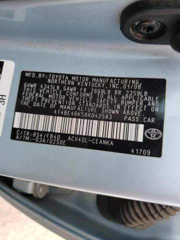 Photo 10 from auction – 2008 TOYOTA CAMRY CE with VIN 4T4BE46K58R042583