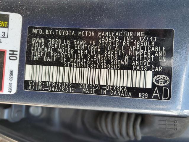 Photo 10 from auction – 2014 TOYOTA COROLLA L with VIN 2T1BURHE6EC089202