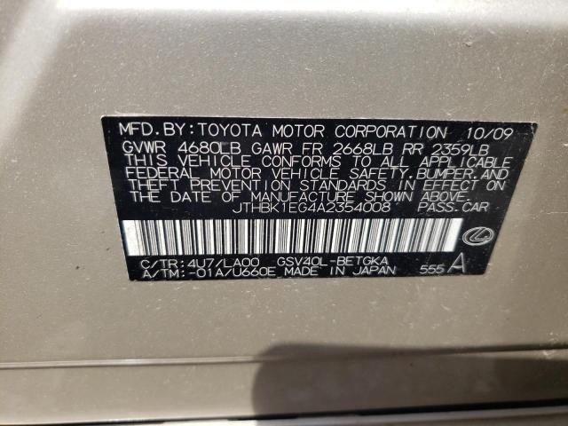 Photo 10 from auction – 2010 LEXUS ES 350 with VIN JTHBK1EG4A2354008