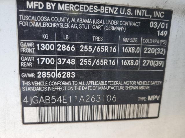 Photo 10 from auction – 2001 MERCEDES-BENZ ML 320 with VIN 4JGAB54E11A263106