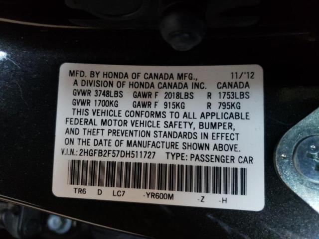Photo 10 from auction – 2013 HONDA CIVIC LX with VIN 2HGFB2F57DH511727