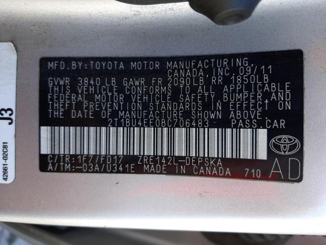 Photo 10 from auction – 2011 TOYOTA COROLLA BA with VIN 2T1BU4EE0BC706483