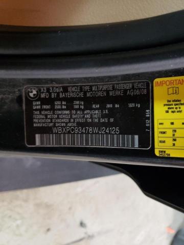 Photo 10 from auction – 2008 BMW X3 3.0SI with VIN WBXPC93478WJ24125