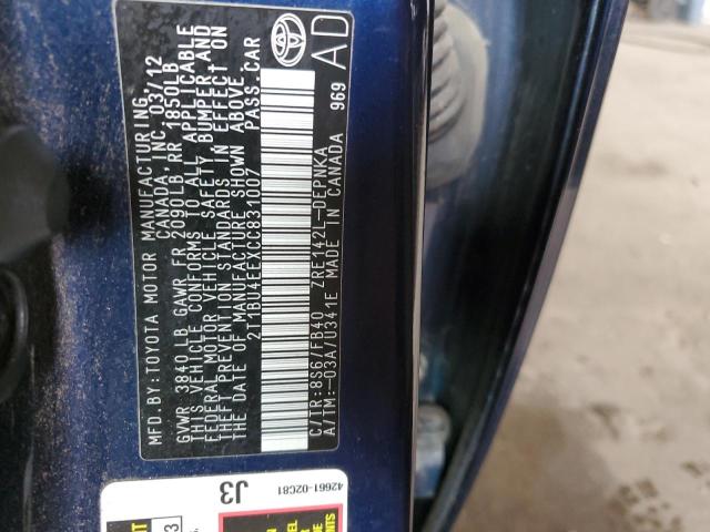 Photo 10 from auction – 2012 TOYOTA COROLLA BA with VIN 2T1BU4EEXCC831007
