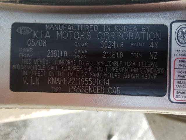 Photo 10 from auction – 2009 KIA SPECTRA EX with VIN KNAFE221195591014
