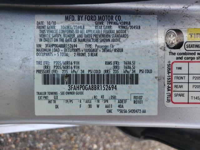 Photo 10 from auction – 2011 FORD FUSION S with VIN 3FAHP0GA8BR152694