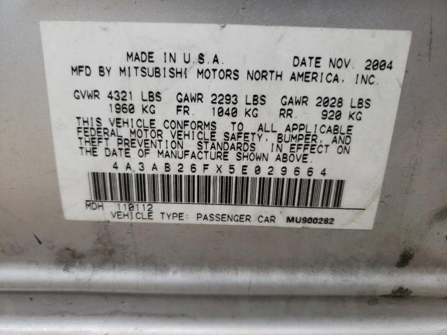 Photo 10 from auction – 2005 MITSUBISHI GALANT DE with VIN 4A3AB26FX5E029664