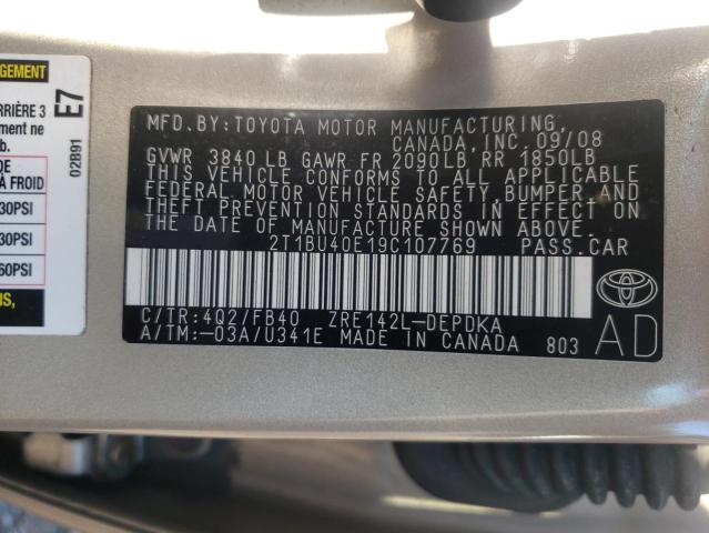 Photo 10 from auction – 2009 TOYOTA COROLLA BA with VIN 2T1BU40E19C107769