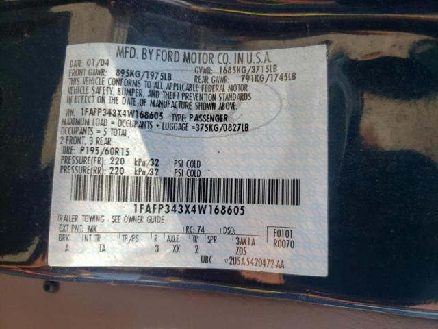 Photo 10 from auction – 2004 FORD FOCUS SE C with VIN 1FAFP343X4W168605
