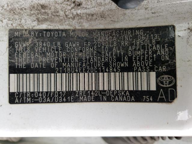 Photo 10 from auction – 2013 TOYOTA COROLLA BA with VIN 2T1BU4EE2DC114845