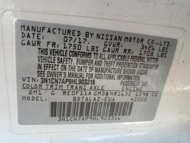 Photo 10 from auction – 2017 NISSAN VERSA S with VIN 3N1CN7AP9HL903316
