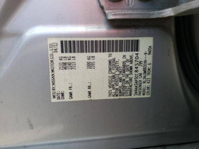 Photo 10 from auction – 2012 NISSAN MAXIMA S with VIN 1N4AA5AP3CC845704