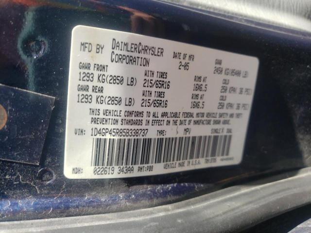 Photo 10 from auction – 2005 DODGE CARAVAN SX with VIN 1D4GP45R85B338737