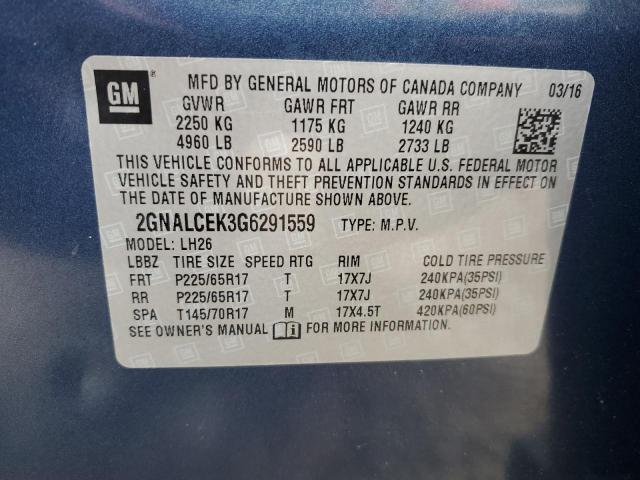 Photo 10 from auction – 2016 CHEVROLET EQUINOX LT with VIN 2GNALCEK3G6291559