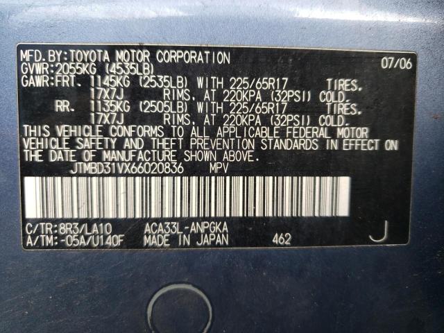 Photo 10 from auction – 2006 TOYOTA RAV4 LIMIT with VIN JTMBD31VX66020836