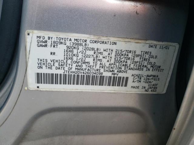 Photo 10 from auction – 2002 TOYOTA RAV4 with VIN JTEHH20V426034098