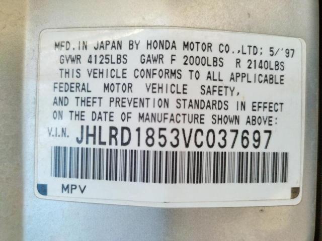 Photo 10 from auction – 1997 HONDA CR-V LX with VIN JHLRD1853VC037697