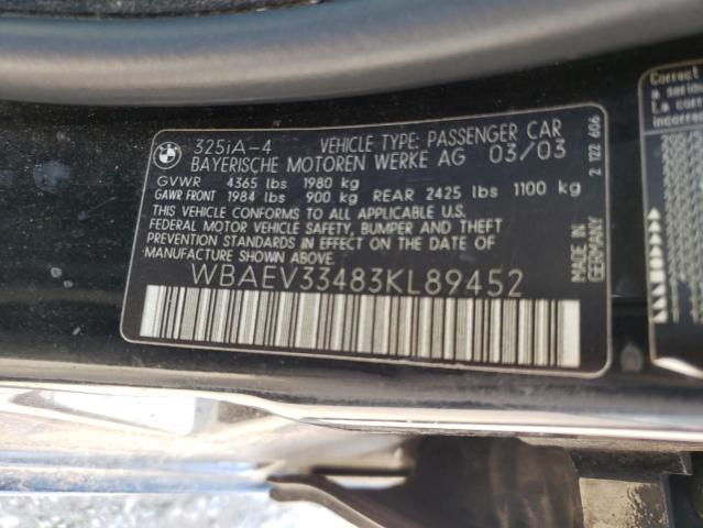 Photo 10 from auction – 2003 BMW 325 I with VIN WBAEV33483KL89452