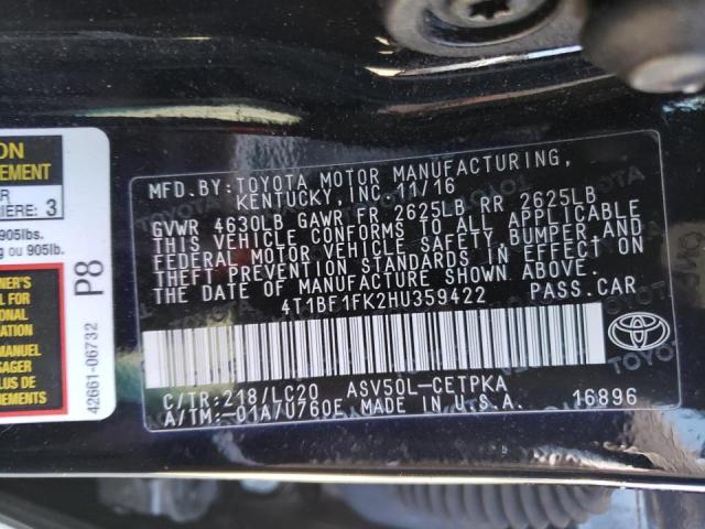 Photo 10 from auction – 2017 TOYOTA CAMRY LE with VIN 4T1BF1FK2HU359422