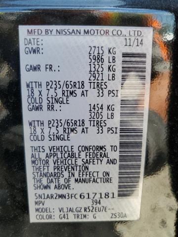 Фото 10 с аукциона – 2015 NISSAN PATHFINDER с VIN 5N1AR2MN3FC617181