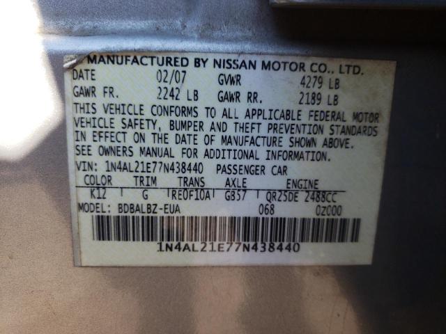 Photo 10 from auction – 2007 NISSAN ALTIMA 2.5 with VIN 1N4AL21E77N438440