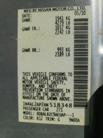 Photo 10 from auction – 2010 NISSAN ALTIMA BAS with VIN 1N4AL2AP2AN518348