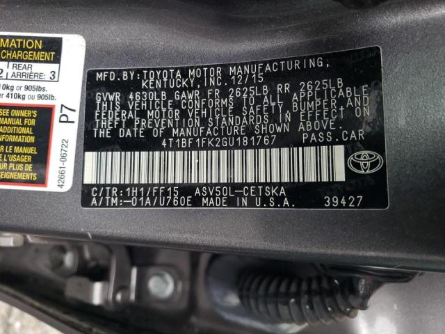 Photo 10 from auction – 2016 TOYOTA CAMRY LE with VIN 4T1BF1FK2GU181767