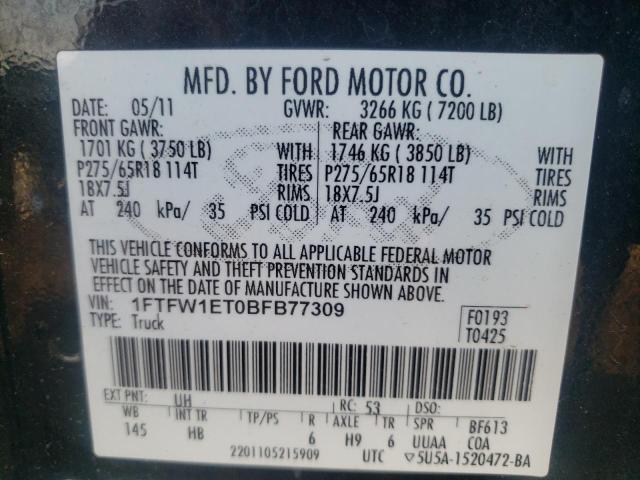 Photo 10 from auction – 2011 FORD F150 SUPER with VIN 1FTFW1ET0BFB77309