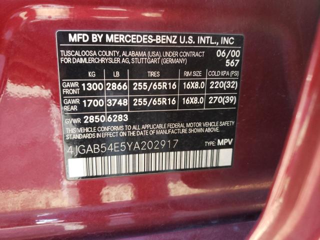 Photo 10 from auction – 2000 MERCEDES-BENZ ML 320 with VIN 4JGAB54E5YA202917