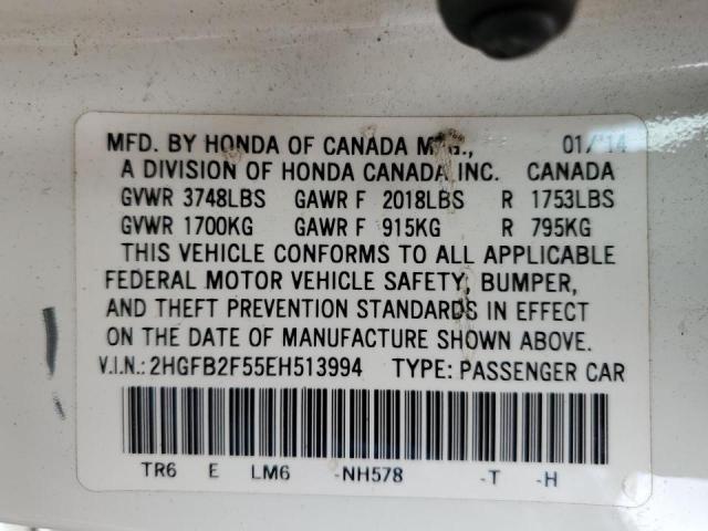 Photo 10 from auction – 2014 HONDA CIVIC LX with VIN 2HGFB2F55EH513994