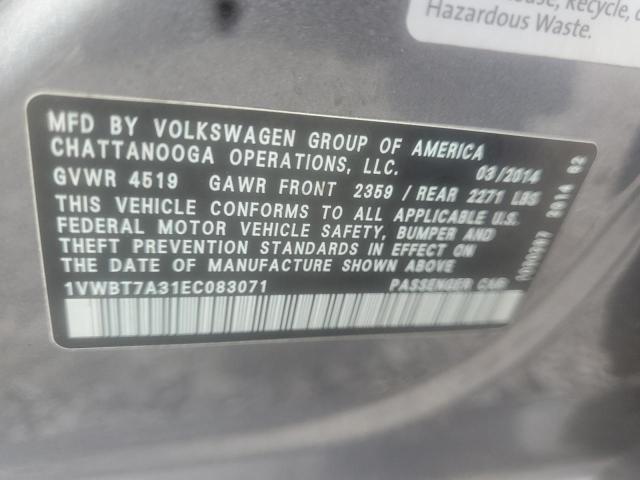 Photo 10 from auction – 2014 VOLKSWAGEN PASSAT SE with VIN 1VWBT7A31EC083071