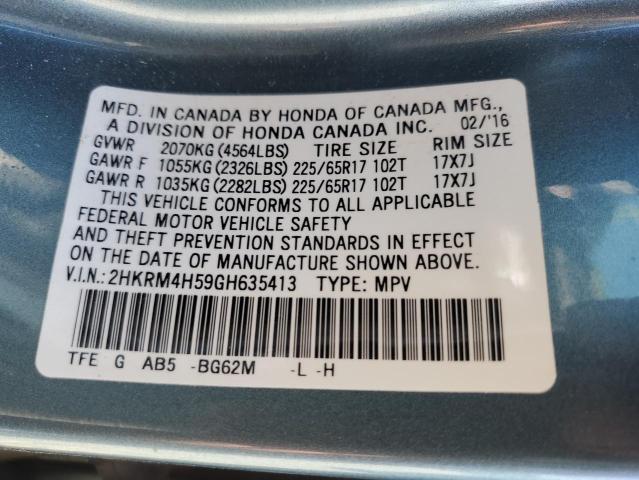 Photo 10 from auction – 2016 HONDA CR-V EX with VIN 2HKRM4H59GH635413