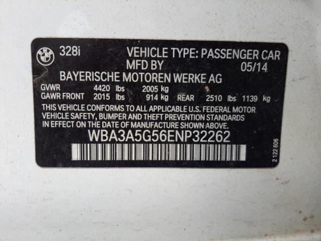 Photo 10 from auction – 2014 BMW 328 I with VIN WBA3A5G56ENP32262