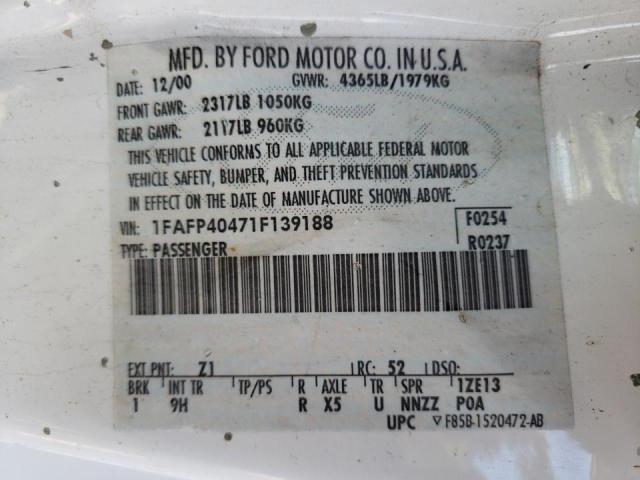Photo 10 from auction – 2001 FORD MUSTANG with VIN 1FAFP40471F139188