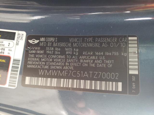 Photo 10 from auction – 2010 MINI COOPER S with VIN WMWMF7C51ATZ70002