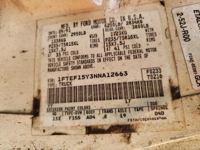 Photo 10 from auction – 1992 FORD F150 with VIN 1FTEF15Y3NNA12663