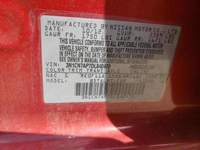Photo 10 from auction – 2013 NISSAN VERSA S with VIN 3N1CN7AP7DL840470