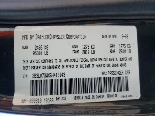 Photo 10 from auction – 2006 DODGE CHARGER SR with VIN 2B3LA73WX6H419143