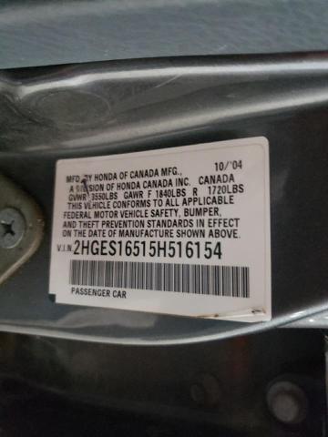 Photo 10 from auction – 2005 HONDA CIVIC LX with VIN 2HGES16515H516154